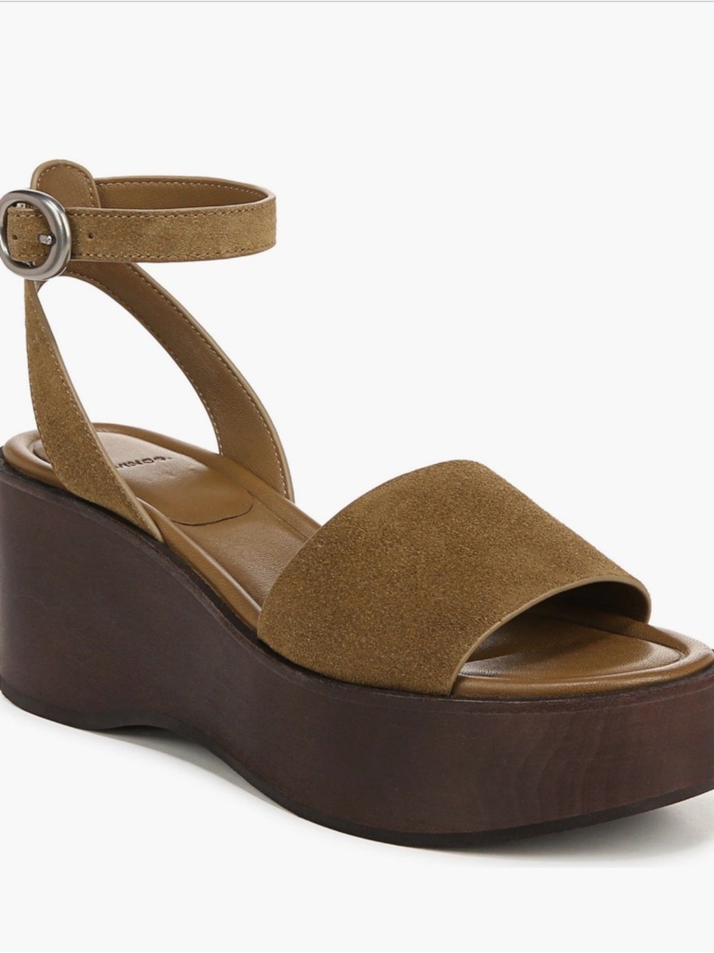 Vince Suede Ankle-Strap Platform Sandal in Tan